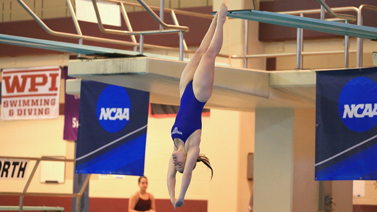 Maura Sticco-Ivins ’18 competes in three-meter diving last winter at the NCAA Division III Championships in Shenandoah, Texas.