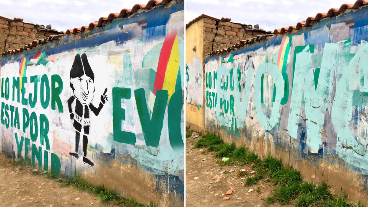 A mural in bolivia depicting the former leader.