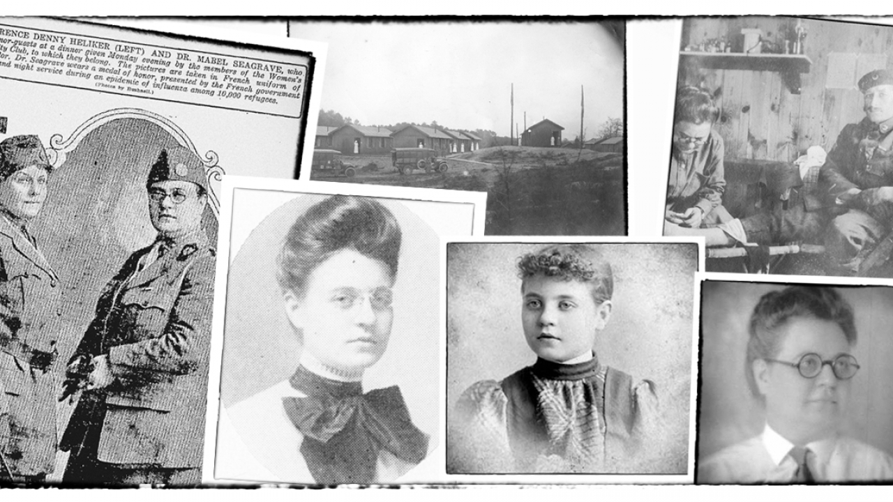 A collection of old photographs of a woman.