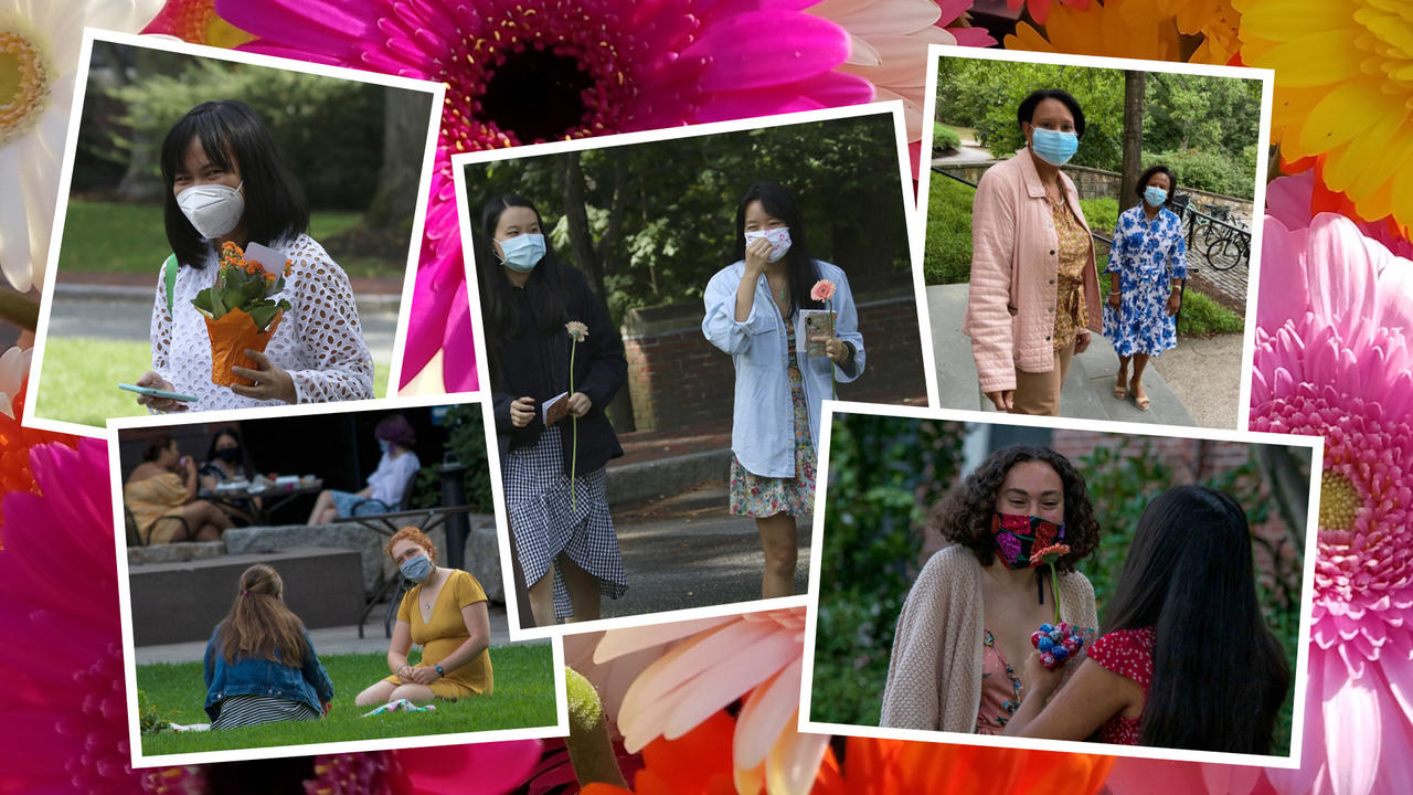 collage of people holding flowers