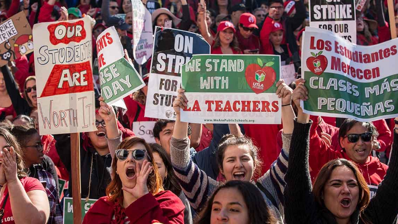 Teachers strike for higher wages.