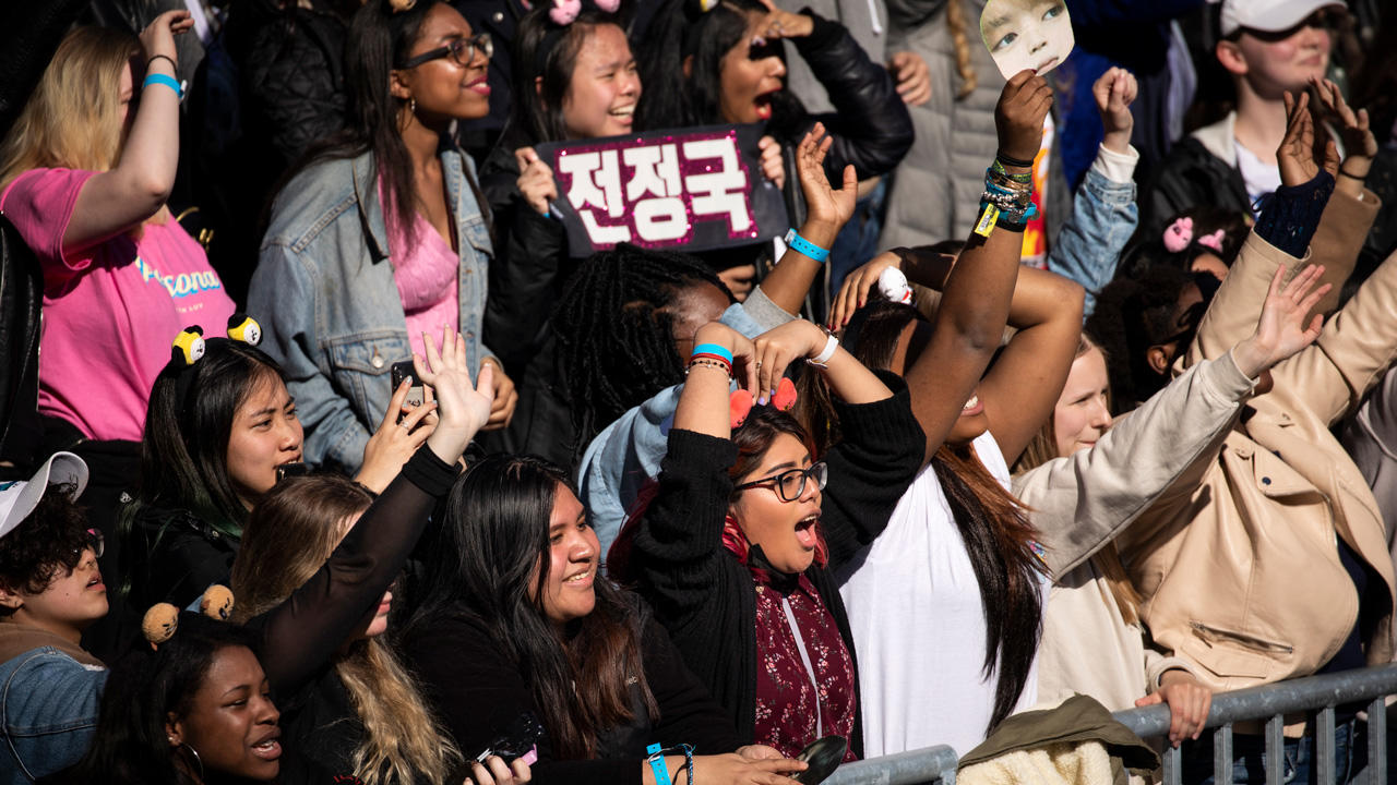 Fans cheer as K-Pop group BTS performs in Central Park, May 15, 2019 in New York City