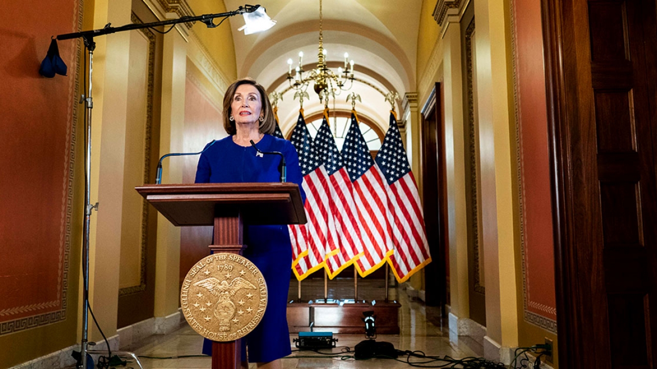 Nancy Pelosi delivers an address to the nation