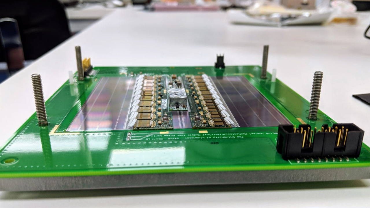 A module reception station for a particle physics detector with its protective case removed.