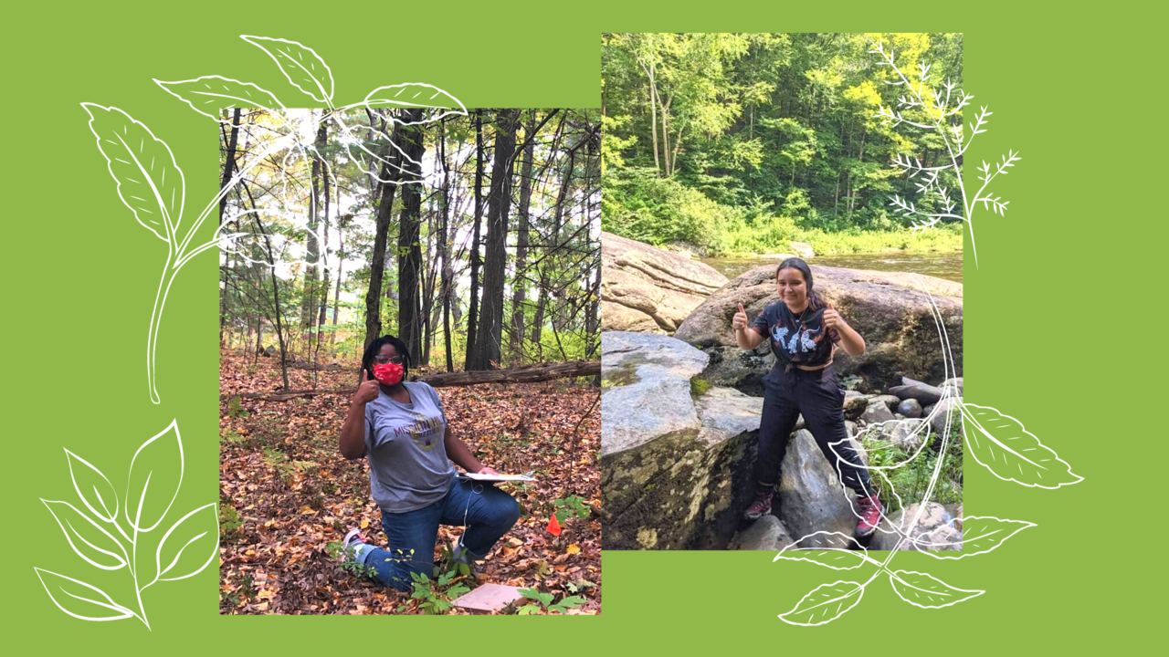 image collage of Jada and and Angela in the woods