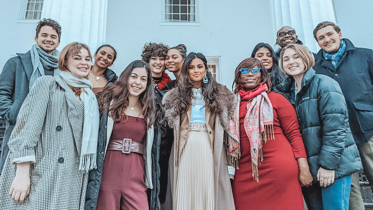 Habiba Choudhury stands with other participants in the transformative justice leaders program for a group photo