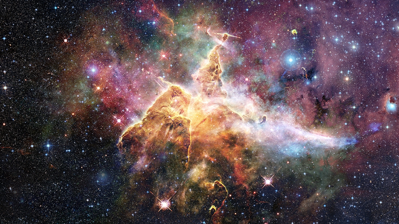 Mystic Mountain region in the Carina Nebula, imaged by the Hubble Space Telescope. 