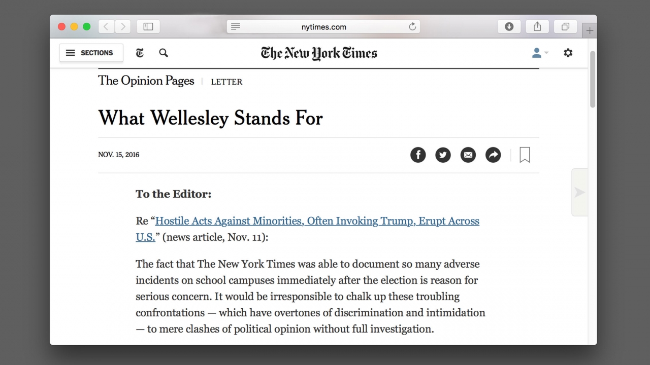 New York Times letter to the editor