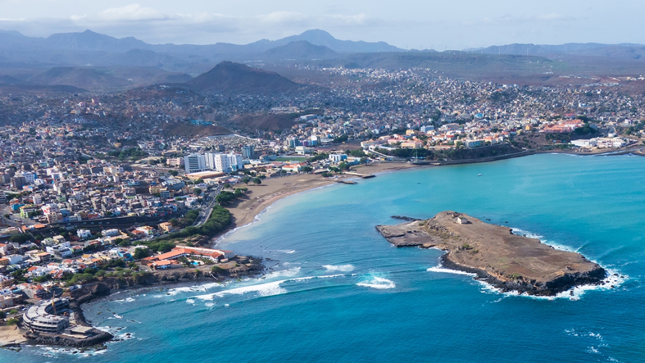 Aerial view of Praia, the capital of Cape Verde, located on Santiago island.