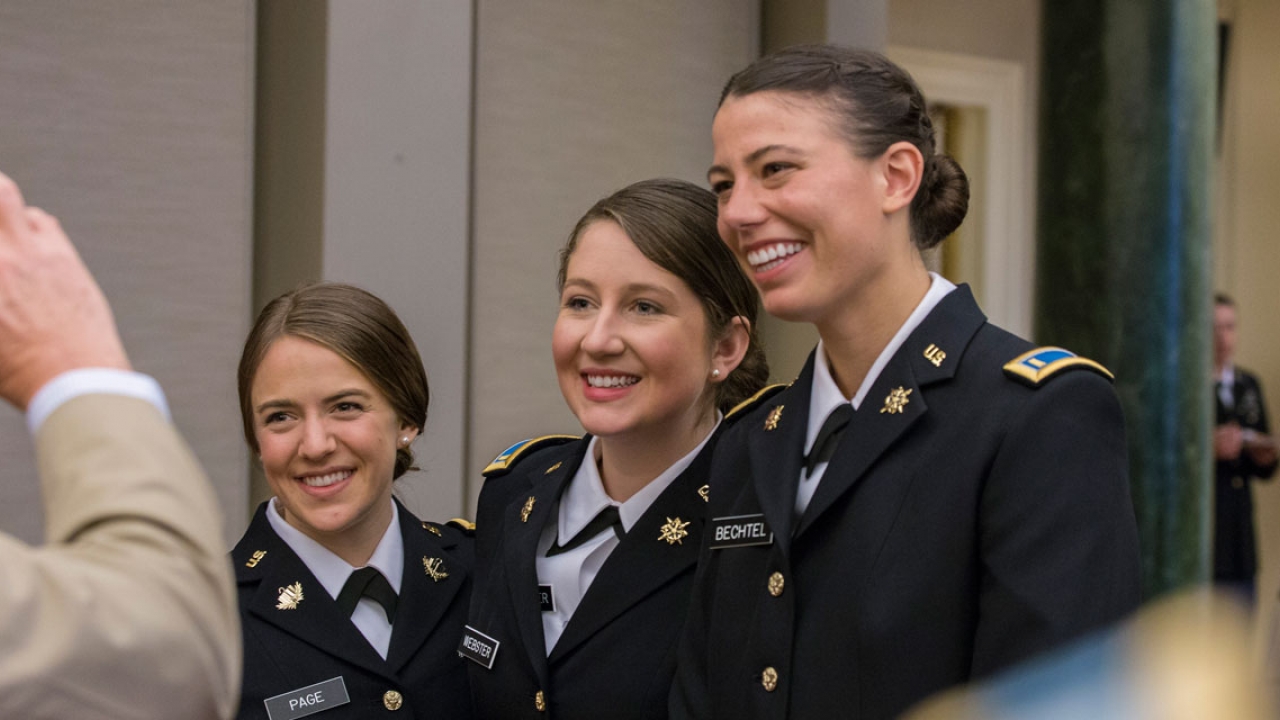 Wellesley graduates Anna Page, Hailey Webster, and Caroline Bechtel were promoted from ROTC cadets to second lieutenants in the army
