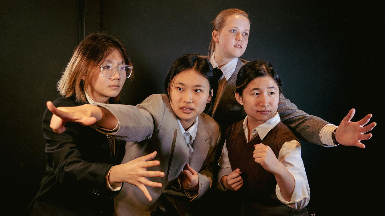 Crystal Zhao, Ruoxi Gao, Phoebe Zilliax Blodgett, Jiayi Shao strike a pose from the play.