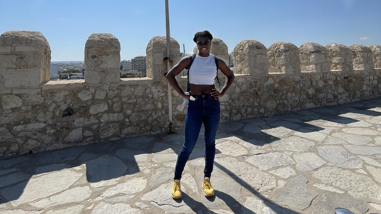 Grace Dodd ’25 poses for a photo in Greece.