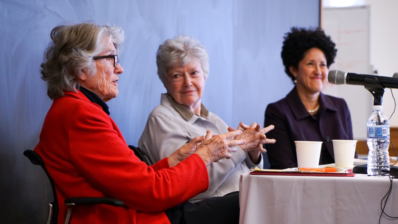 Former Wellesley President speaks to an audience about the Wellesley Centers for Women 
