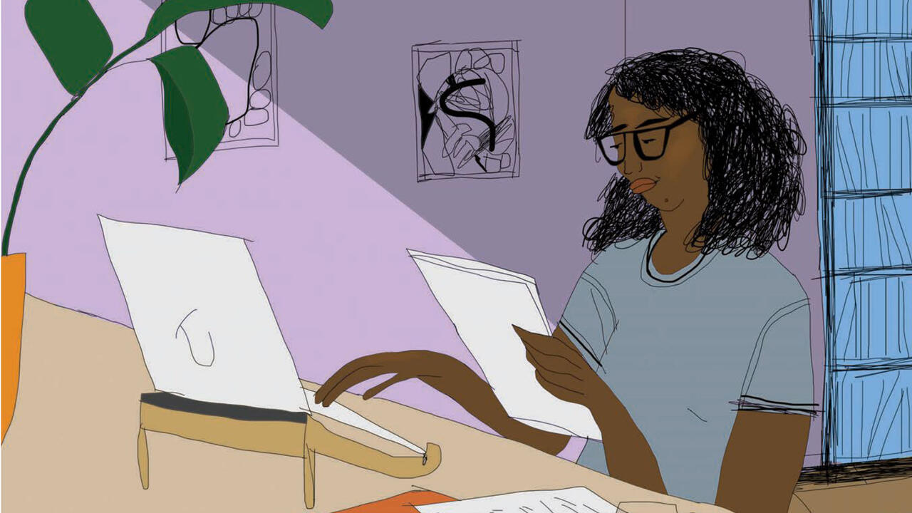 illustration of a person writing on a laptop