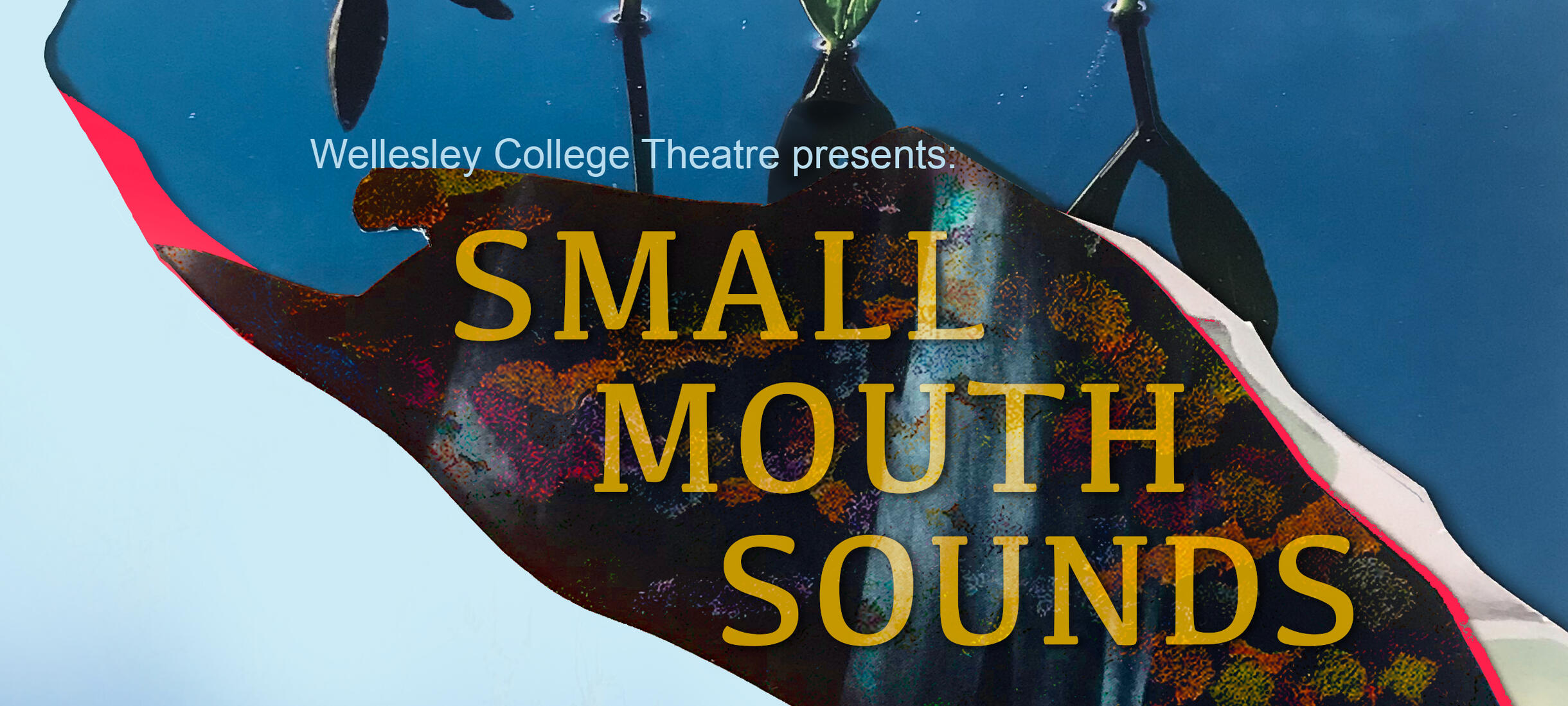 collage with green plant shoots and blue mountain landscape