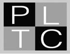 black and white logo for PLTC reading PLTC in squares