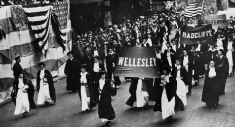 Wellesley Women march in suffragette movement 