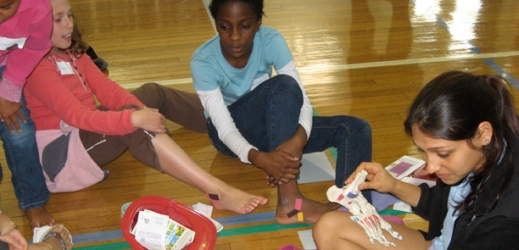 student study the movement of a foot