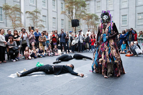 María Magdalena Campos-Pons and Neil Leonard, "Identified." Performance at the National Portrait Gallery. 2016. Photo by Nikki