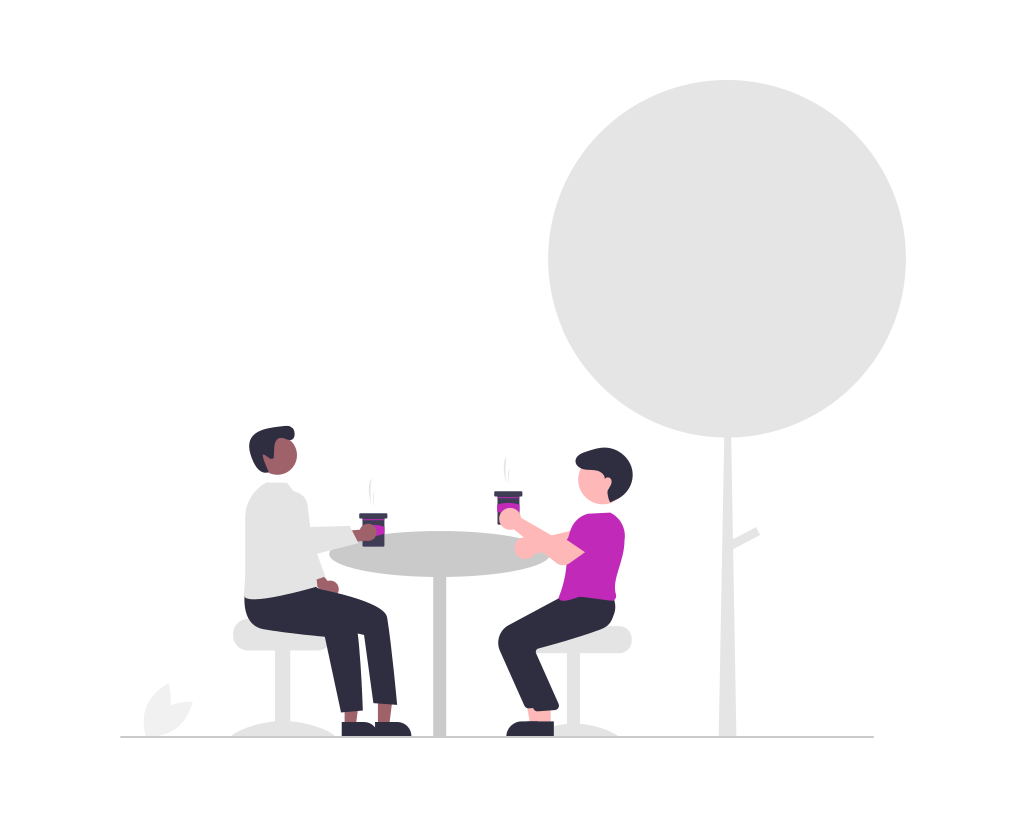 Graphic of two people sitting at a table outside